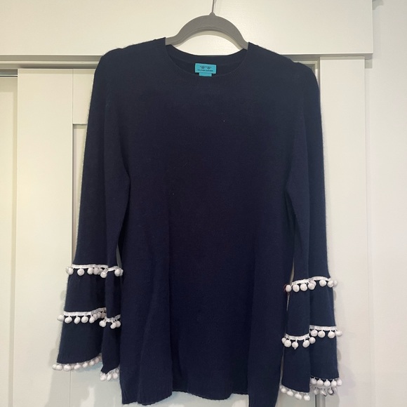 Two Bees Cashmere pom pom sweater EUC - Picture 1 of 3